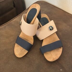 Lindsay Phillips Beige and Black Wedge Sandals